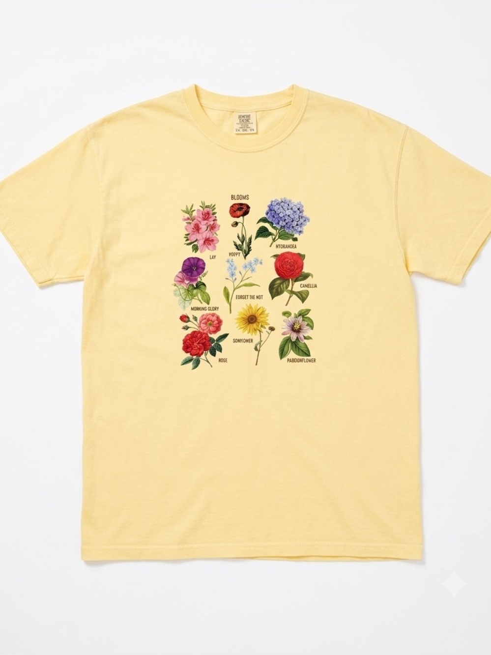 NWOT Comfort Colors Unisex Cotton Yellow Floral Blooms Short Sleeve Tee